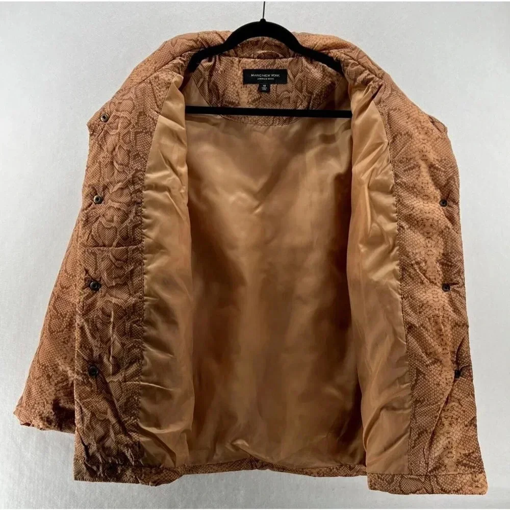 Marc New York Puffer Jacket Women Sz XS Snakeskin Snap Front Insulated Tan Brown - Picture 2 of 11